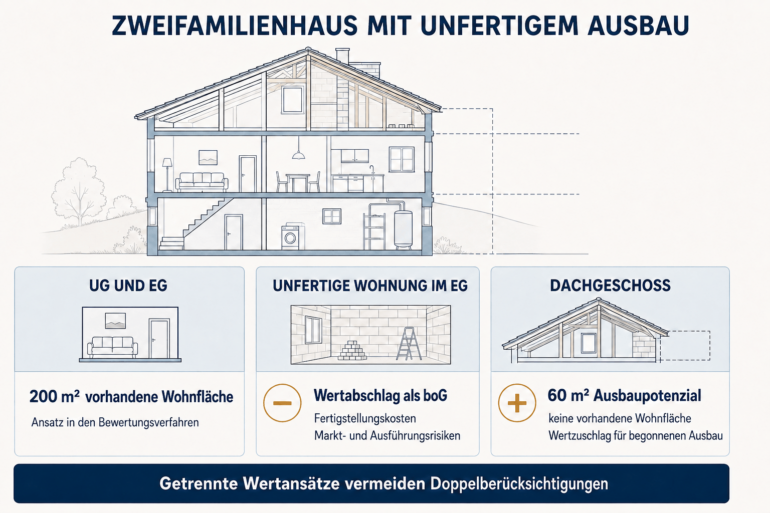 Bewertung Zweifamilienhaus mit unvollendetem Ausbau
